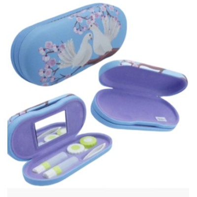 Футляр для очков хлопушка FM-88-5 с салфеткой и набором для контактных линз